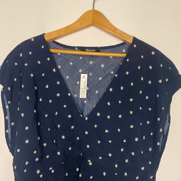 NWT Madewell V Neck Cap Sleeve Ditsy Floral Dressy Work Blouse Top Size 12 - Picture 3 of 16